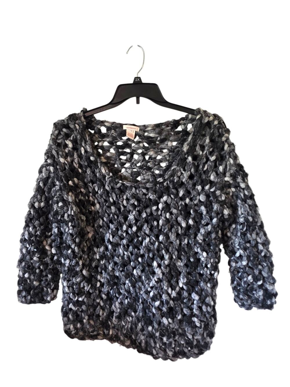 Sundance Womens Chunky Wool Blend Open-Knit Sweater Black Gray Size Medium